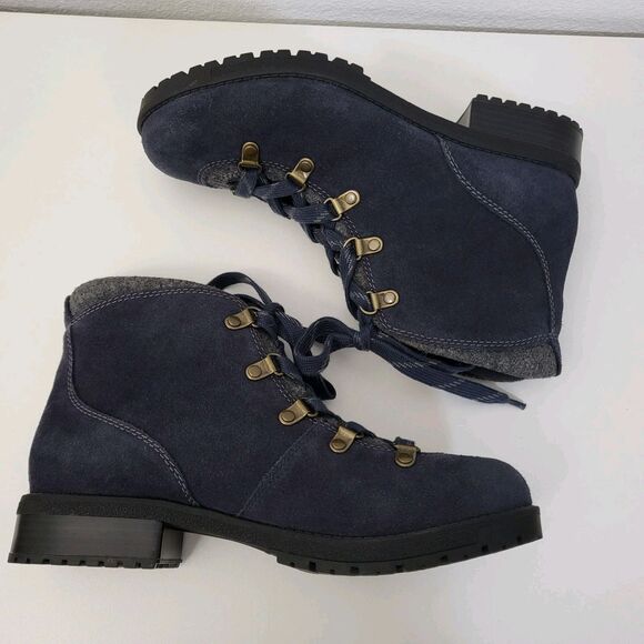 Clark CLARKS Faralyn Alpha Hiking Boots Womens 9 Water Resistant Suede Blue Lace Up